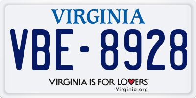 VA license plate VBE8928