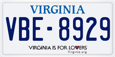 VA license plate VBE8929
