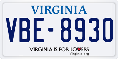 VA license plate VBE8930