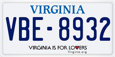 VA license plate VBE8932