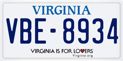 VA license plate VBE8934