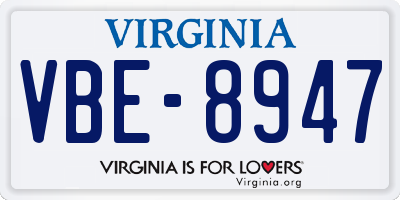 VA license plate VBE8947
