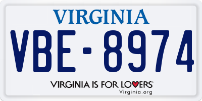 VA license plate VBE8974