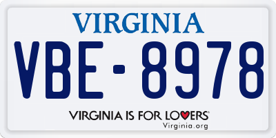 VA license plate VBE8978