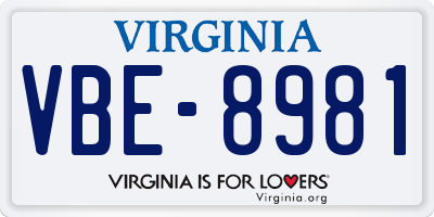 VA license plate VBE8981
