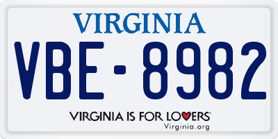 VA license plate VBE8982