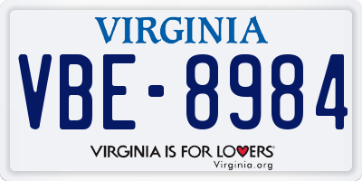 VA license plate VBE8984