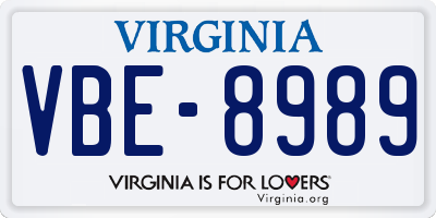 VA license plate VBE8989