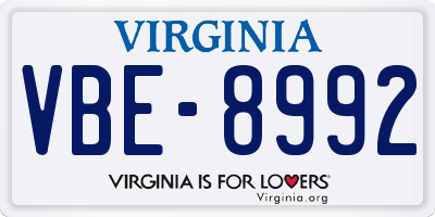 VA license plate VBE8992