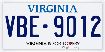 VA license plate VBE9012