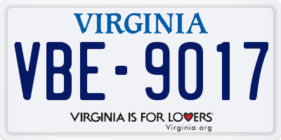 VA license plate VBE9017