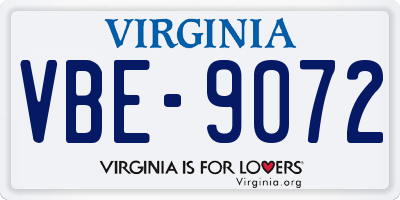 VA license plate VBE9072