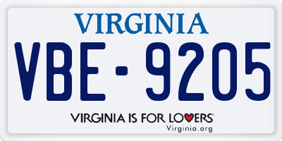 VA license plate VBE9205