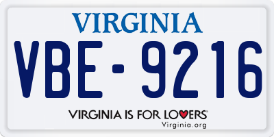 VA license plate VBE9216