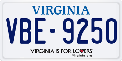 VA license plate VBE9250