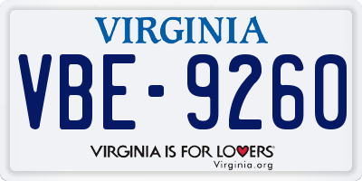VA license plate VBE9260