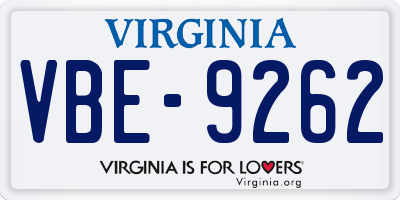 VA license plate VBE9262