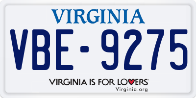 VA license plate VBE9275