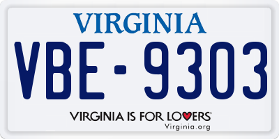 VA license plate VBE9303