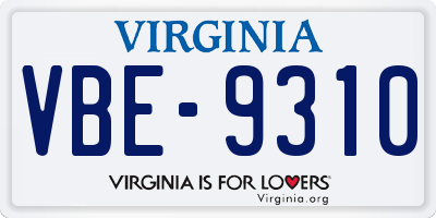 VA license plate VBE9310