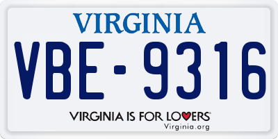 VA license plate VBE9316