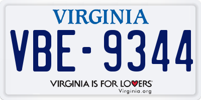 VA license plate VBE9344