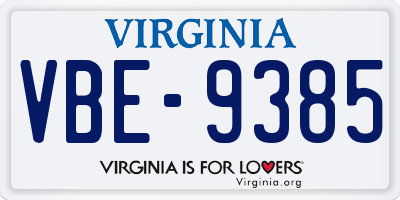 VA license plate VBE9385