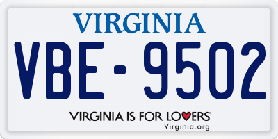 VA license plate VBE9502