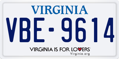 VA license plate VBE9614