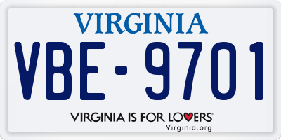 VA license plate VBE9701