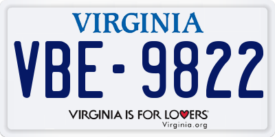 VA license plate VBE9822
