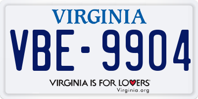 VA license plate VBE9904