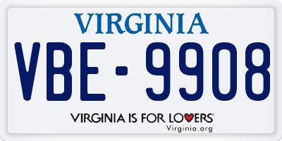 VA license plate VBE9908