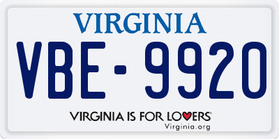 VA license plate VBE9920