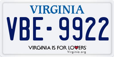 VA license plate VBE9922