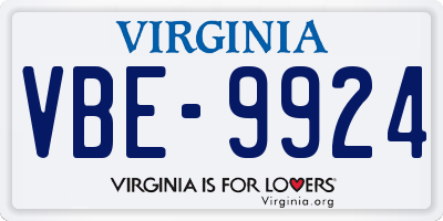 VA license plate VBE9924