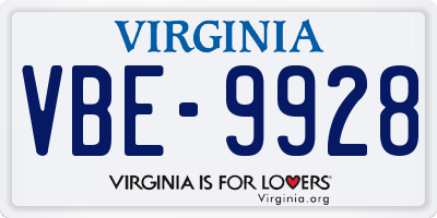 VA license plate VBE9928