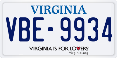 VA license plate VBE9934