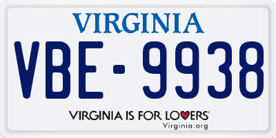 VA license plate VBE9938