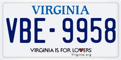 VA license plate VBE9958
