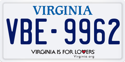 VA license plate VBE9962