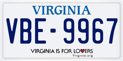 VA license plate VBE9967