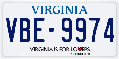VA license plate VBE9974