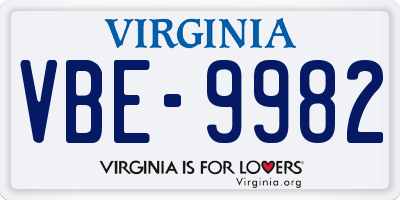 VA license plate VBE9982