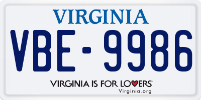 VA license plate VBE9986