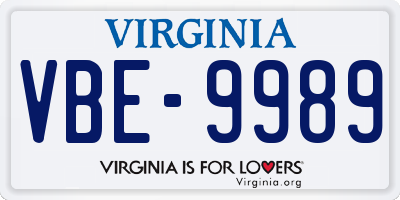VA license plate VBE9989
