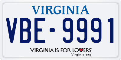 VA license plate VBE9991