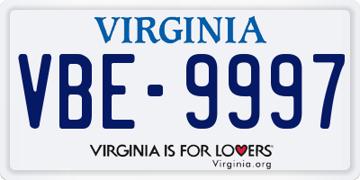VA license plate VBE9997