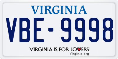 VA license plate VBE9998