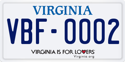 VA license plate VBF0002